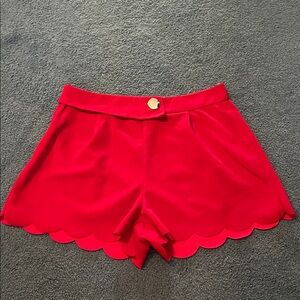 SHEIN Red Scalloped High Waist Shorts with Gold Button
